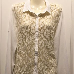 Abercrombie Gold Lace Convertible White Blouse XS